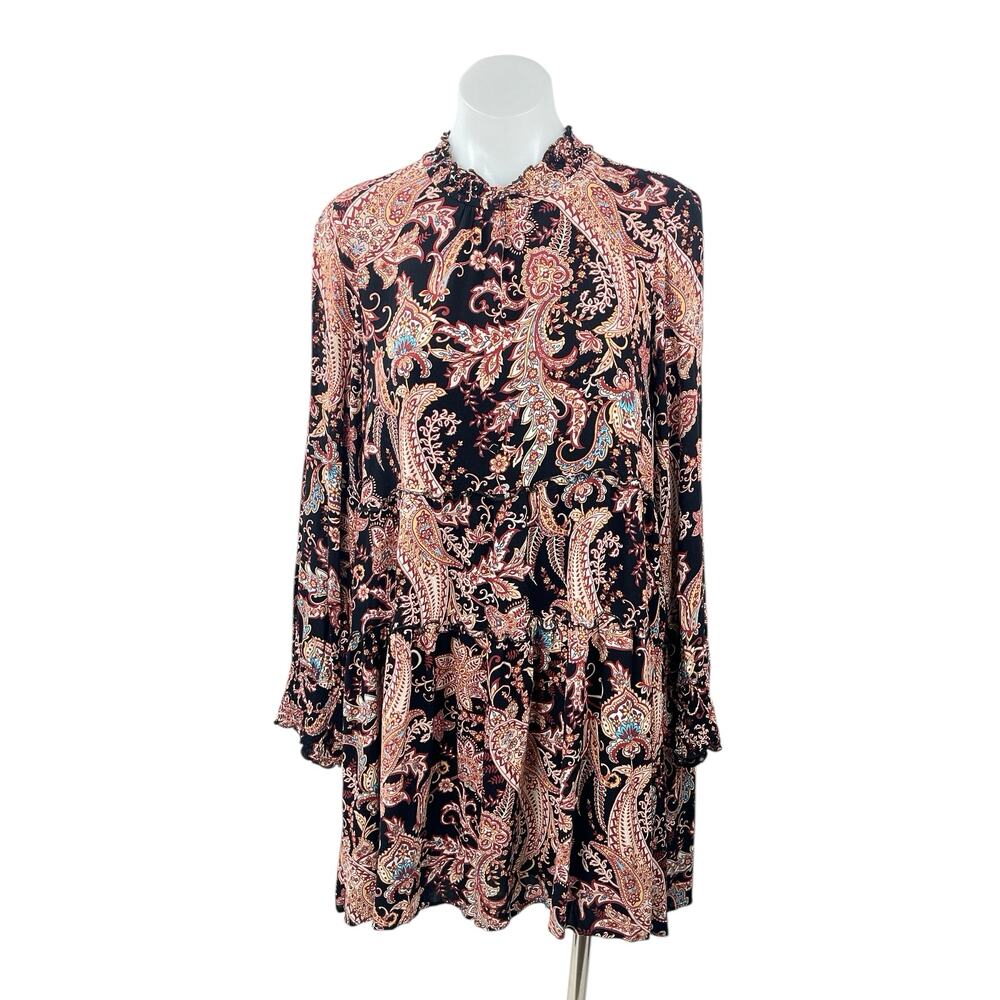 Anthropologie Cady Pink Floral Paisley Long Sleeve Mock Neck Tunic Mini Dress M